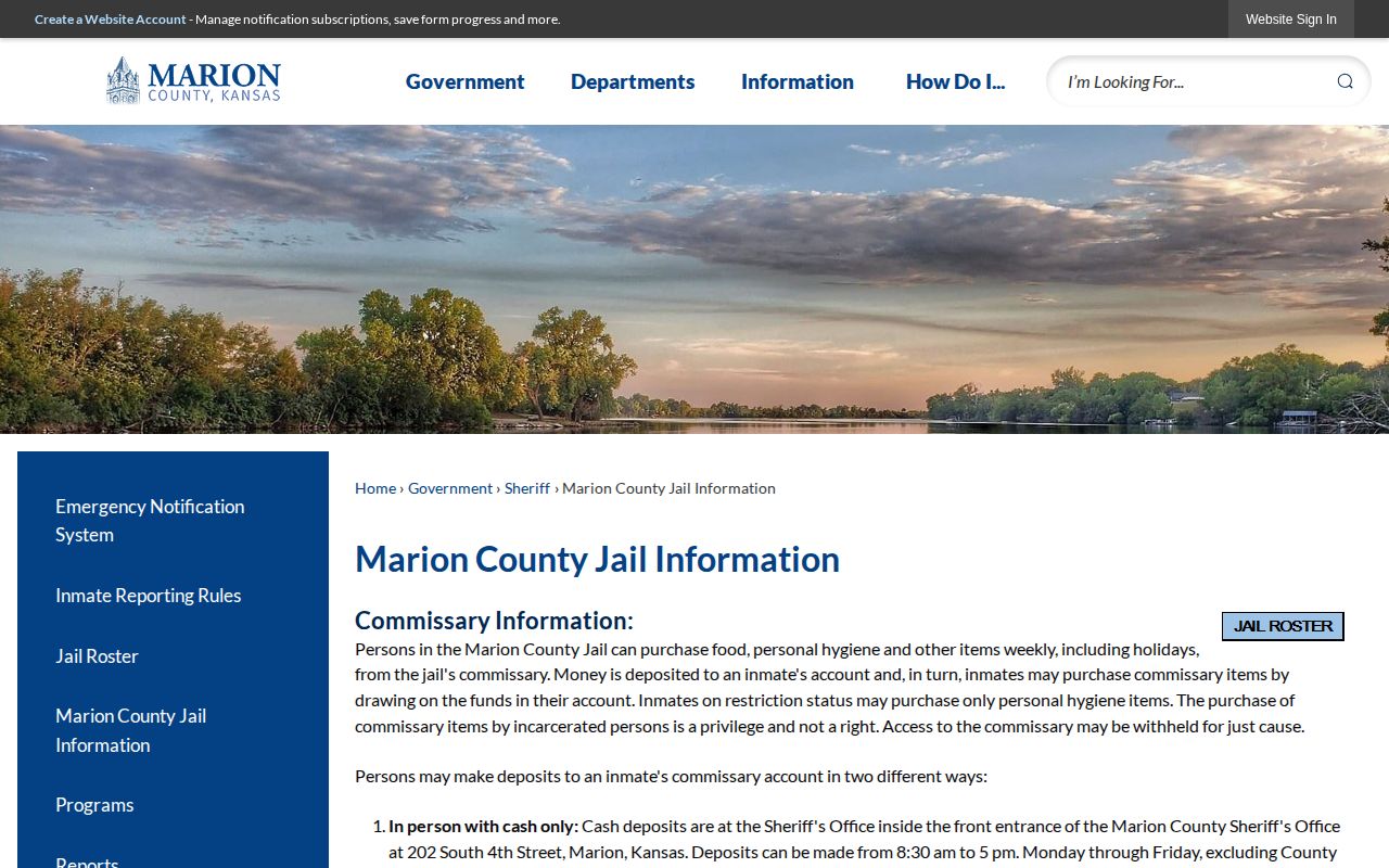 Marion County Jail release information and roster link