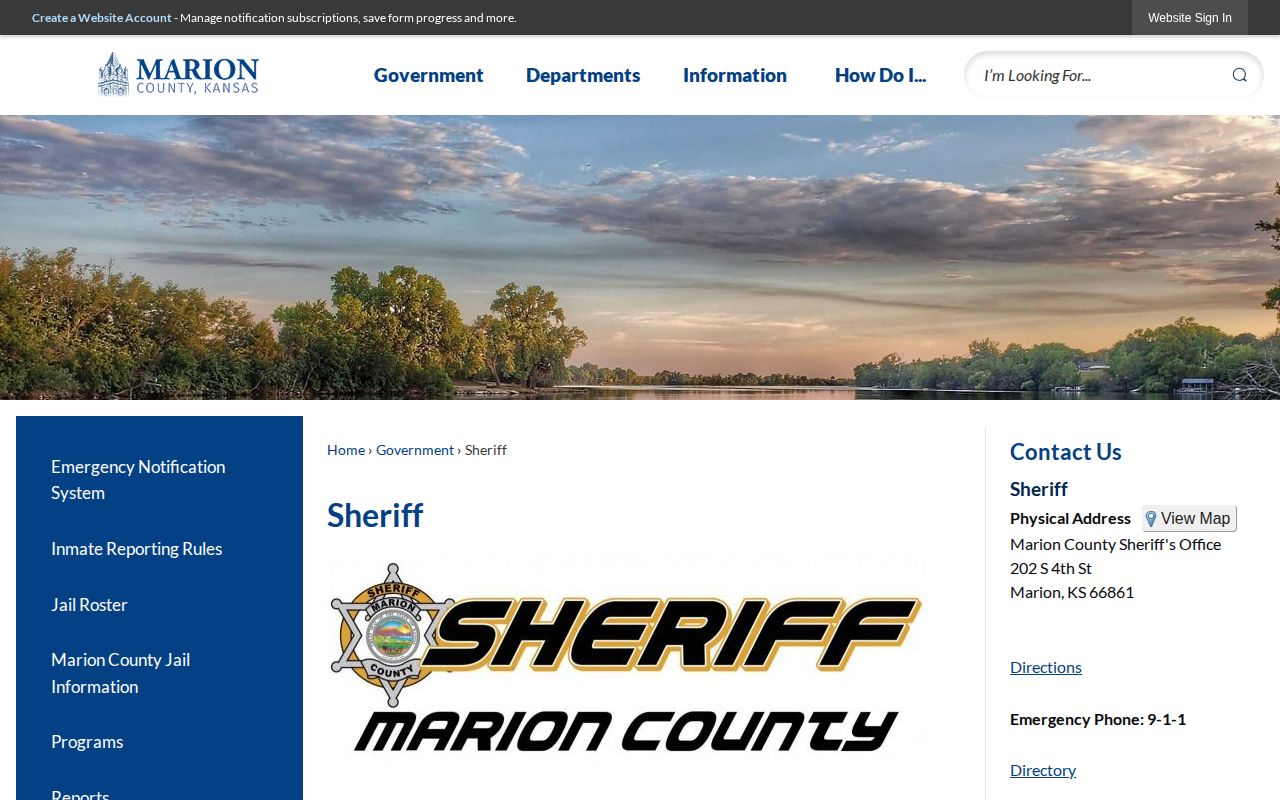 Marion County Sheriff page linking residents to Kansas VINE