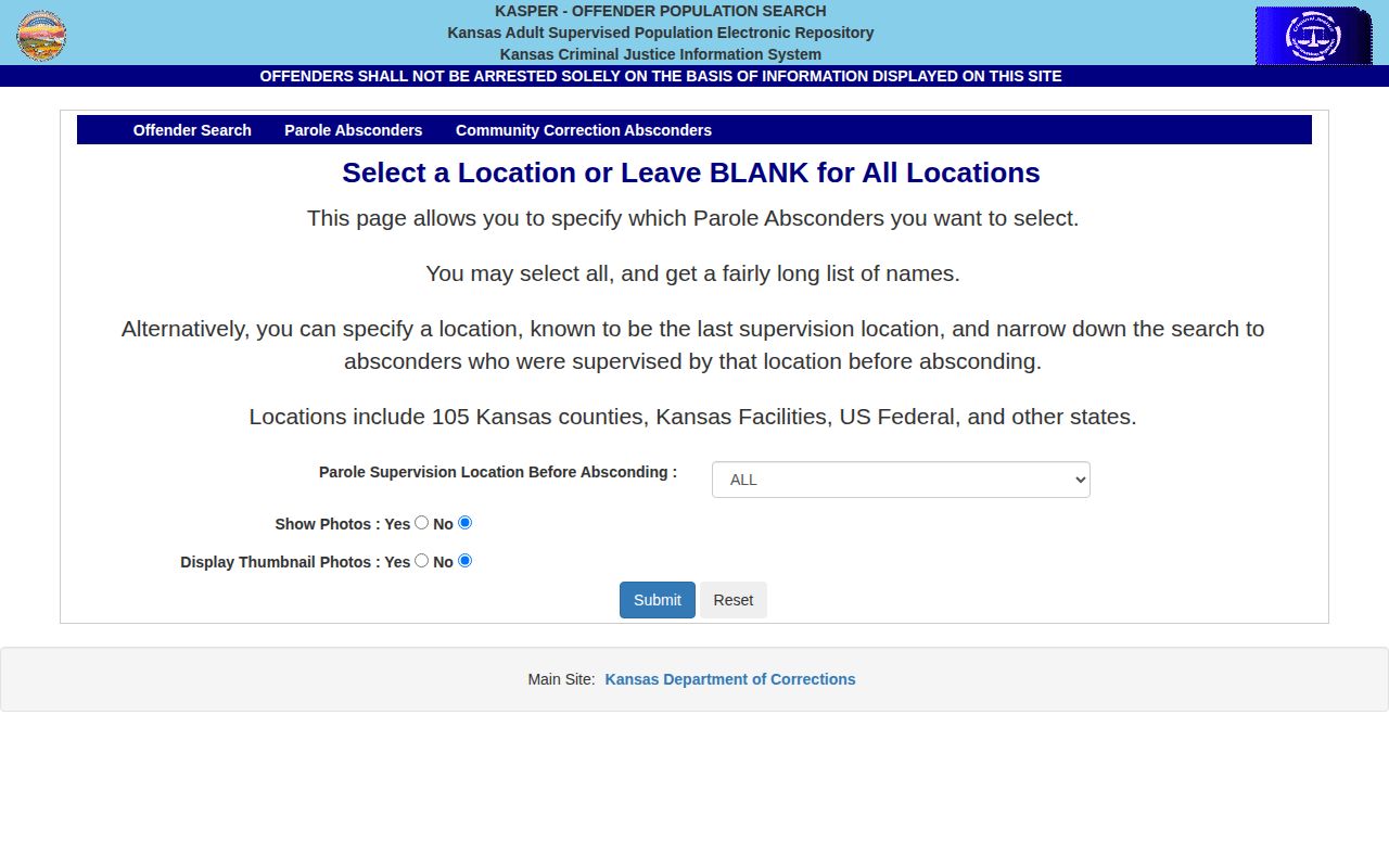 Kansas parole absconder search with county filter